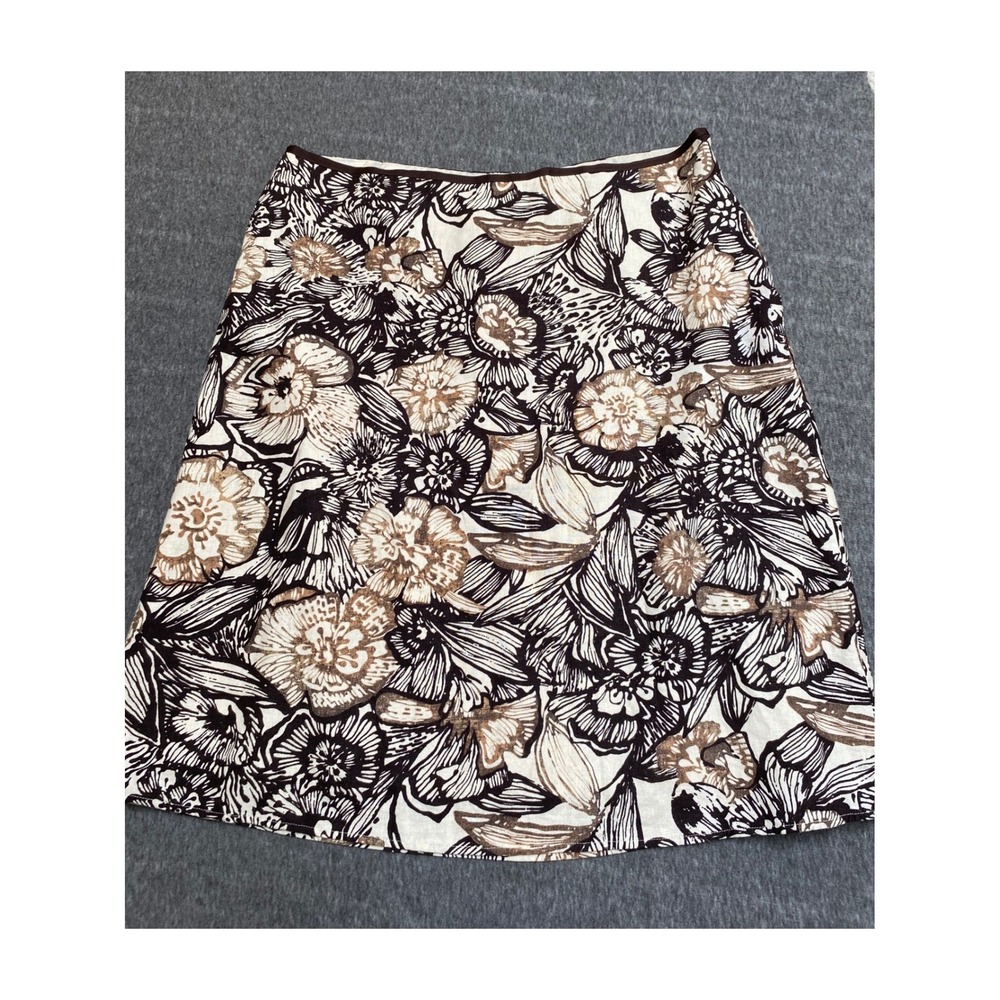 Cato Woman Floral Linen Blend A-Line Skirt Brown Cream Size 18/20W Midi Lined